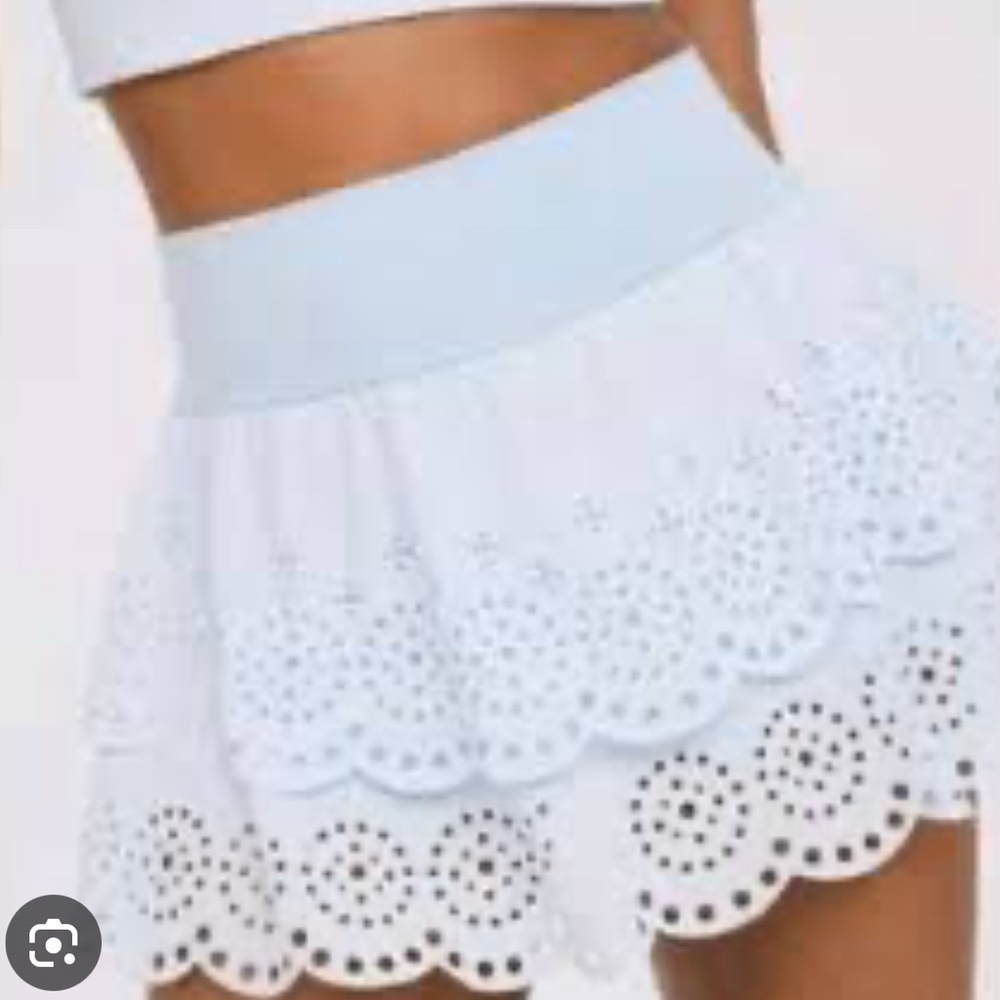 Elegant White and Light Blue Eyelet Skirt